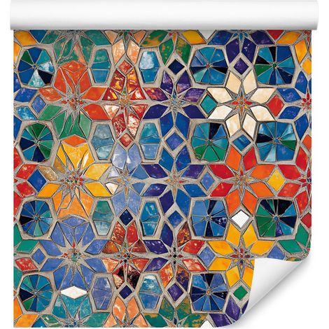 Papier peint mosaïque mexicaine bleu, or et orange 50x1000 cm (1/5)