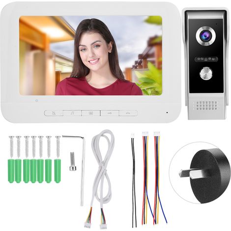 Sonnette vidéo 7 pouces HD, interphone avec caméra et moniteur, système de sécurité domestique 100-240V (1/5)