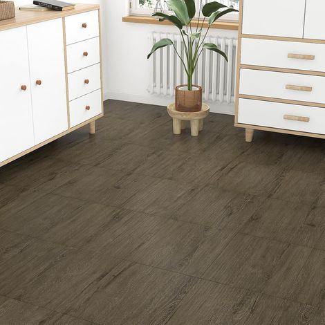 Revetement De Sol Effet Bois Brun Dalle PVC Adhesive Sol Lavable Parquet Adhesif Sol Pour Cuisine Lino Sol Adhesif Salle De Bain Carrelage Adhesif Sol PVC Vintage 30 x 30cm, 4 Pieces (1/5)