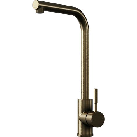 Modern L-Neck Single Lever Kitchen Sink Mixer Tap - Top Fix Installation, 347 x 90 x 245mm, Antique Brass Finish