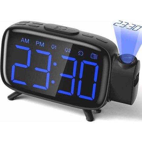 Radio-Réveil Projecteur Numérique avec 3 Niveaux de Luminosité Réglables