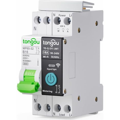 Disjoncteur wifi Commutateur- Compteur d'Énergie rail din wi-fi Intelligent Disjoncteur Type de Relais Interrupteur Connecté avec Wattmètre Telerupteur wifi Smart life Tuya, 16A (1/5)