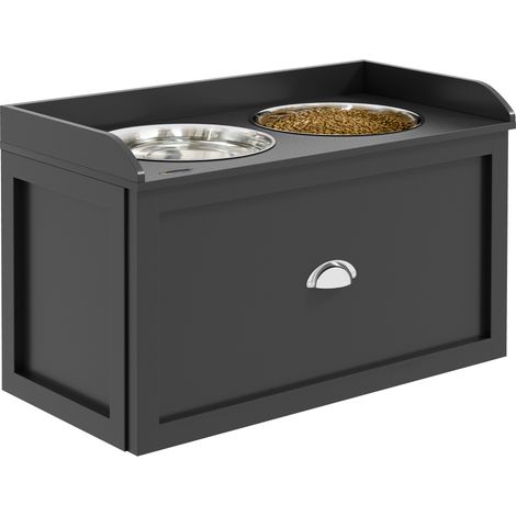 Gamelles chiens surélevées - PawHut - porte-gamelles surélevé rangement 2 en 1, 2 gamelles - inox, bois - 60x30x36cm - noir