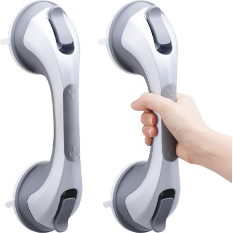 Barre d'appui Douche sans Perçage - Lot de 2 - ABS Renforcé et Argent - Support jusqu'à 110 kg - Sécurité Salle de Bain Seniors - 31 cm (1/5)