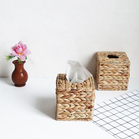 Boîte à mouchoirs en osier vintage, rangement de serviettes en papier pour salon, boîte tissée pour essuie-tout, décoration bohème, 1 pièce. (1/3)