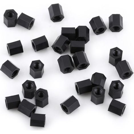 Lot 100 entretoises hexagonales – PA66 noir – M3 femelle x M3 femelle – longueur M3x5 mm (1/5)