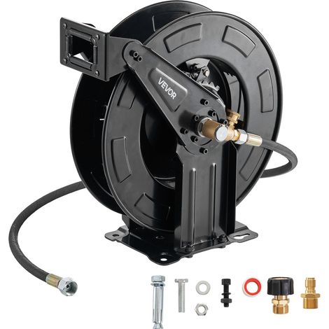 Enrouleur de Tuyau pour Nettoyeur Haute Pression 15,2 m x 9,5 mm, Dévidoir Rétractable Acier, Montage sur Mur, Sol, Pression 275,8 bar, Enroulement Automatique pour Lavage Voiture, Sol, Jardin (1/5)
