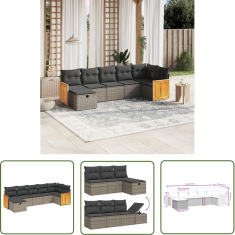 The Living Store Salon de jardin avec coussins 7 pcs gris résine tressée - Ensemble Salon De Jardin - Meubles De Jardin - Salon Extérieur - Mobilier De Jardin Design - Chaise Longue (1/4)