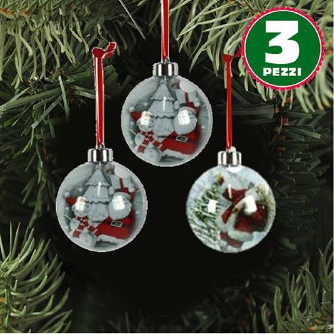 TrAdE Shop Traesio - 3 Palline Natalizie Trasparenti Con Stampa Babbo Natale Nastro Colore Rosso - (1/3)