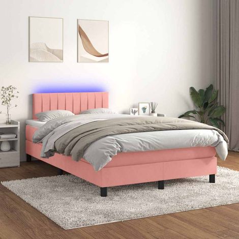 Cama box spring colchón y LED terciopelo rosa 120x200 cm (1/5)