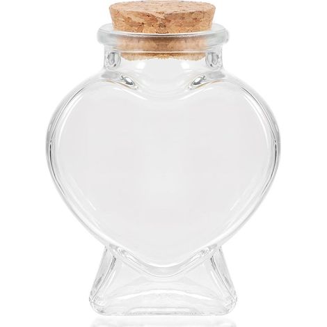 Bouteille en verre avec bouchon de liège, bouteilles décoratives vides en verre en forme de cœur, bouteilles à messages pour mariage et boîtes à dragées (1/5)
