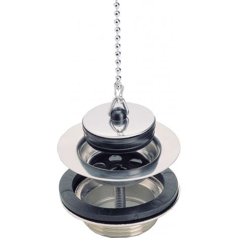 Bonde lavabo/bidet laiton chromé avec grille inox, bouchon et chaînette (1/2)