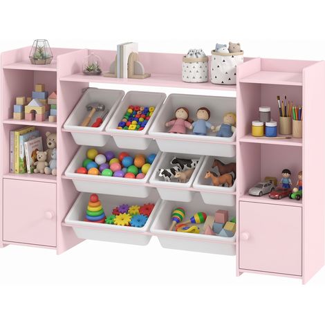 AIYAPLAY Scaffale per Bambini Portagiochi con 8 Contenitori e Armadietti Rosa (1/5)