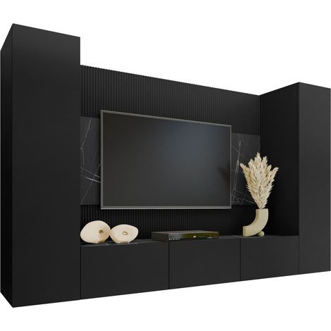 Conjunto de salón Comfivo Salix V, Negro + Mármol negro