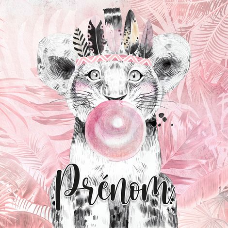 Papier peint panoramique enfant avec prénom personnalisable - Lion Indien - 130 cm x 130 cm (1/2)