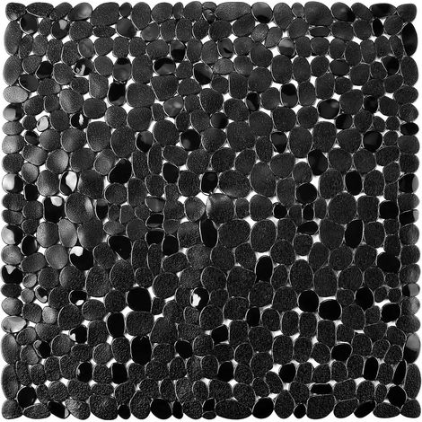 1 Tapis de douche, PVC antidérapant, 54x54cm, Noir, avec ventouses, drainage rapide, pour salle de bain