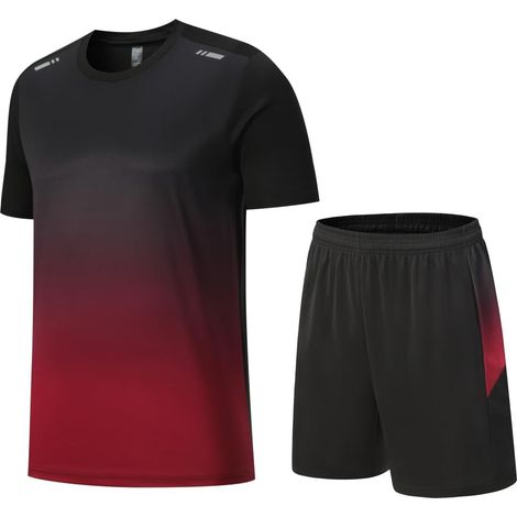 Mens 2 Piece Summer Tracksuit Quick Dry Breathable Sportswear T Shirt Shorts Comfortable Running Gym Suit (1/5)