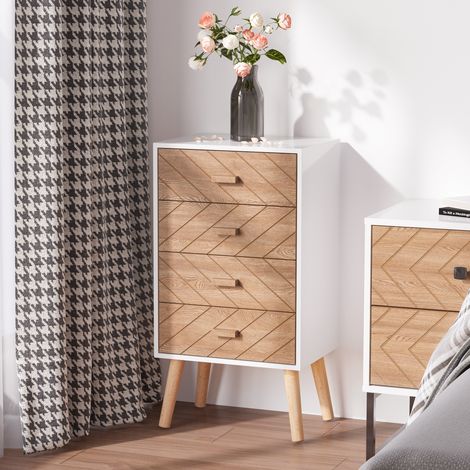 Table de chevet Chiffonnier Commode Meuble de Rangement avec 4 tiroirs Scandinave 40L x 30l x 75H centimètres en Bois