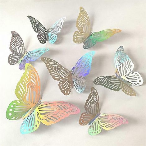 12 autocollants papillons ajourés pour la décoration de gâteaux d'anniversaire, autocollants papillons en cristal à effet 3D, décorations de gâteaux papillon exquises C (1/4)