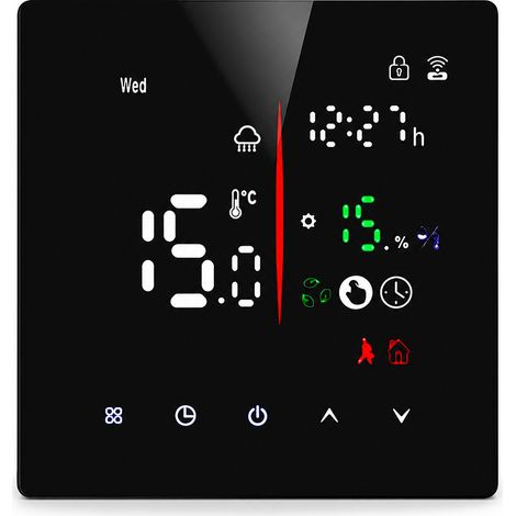 Thermostat Intelligent WiFi TUYA Programmable 3A Noir pour Chauffage à Eau et Chaudière, Contrôle par Application et Vocal (1/5)