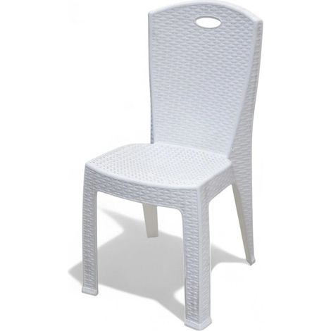 Sedia impilabile da interno ed esterno giardino in resina effetto rattan bianca senza braccioli Roma (1/4)