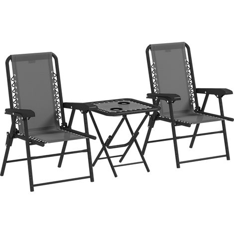 Juego de bistró de acero de 3 piezas, plegable, gris oscuro