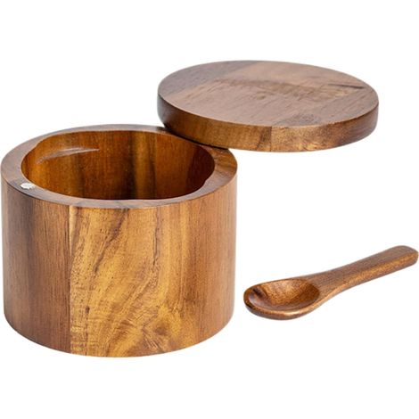 1 pièce - Pots d'épices - Ensemble de pots d'épices en bois d'Acacia - Entreposage de cuisine naturelle pour sel (1/5)