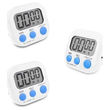 3 Pièces Minuteur de Cuisine Magnétique Blanc, Chronometre avec Grand Écran LCD, Chronomètre et Alarme Digital, Timer Enfant, Compte à Rebours pour Kitchen Cuisson Douche Sport (1/5)