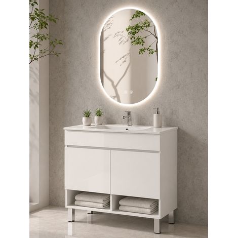 Mobile bagno con piedini con lavabo extrapiano ORIGENBATH NEBARI con piedini e ante senza specchio 70x40 cm bianco (1/5)