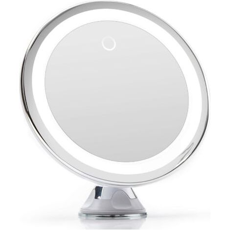 Miroir Grossissant 10x Lumineux LED avec Forte Ventouse, USB ou Batterie - Miroir Maquillage avec Lumière Naturelle Dimmable pour Les Salles de Bain, Luna (Blanc) (1/5)