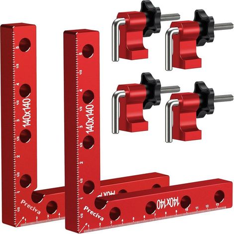 Lot de 2 équerres de positionnement à 90 degrés en alliage d'aluminium (14 cm) pour le travail du bois, le bricolage, l'artisanat (rouge) (1/5)