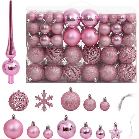 111 Boules de Noël Couleur Rose + étoiles + flèche pour sapin de Noël (1/3)