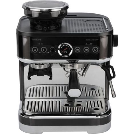 PHILIPS Barista Brew PSA3218/10 - halbautomatische Espressomaschine, 15 bar, manuell dede Milchaufschäumen, integriertes Mahlwerk, Farbe schwarz
