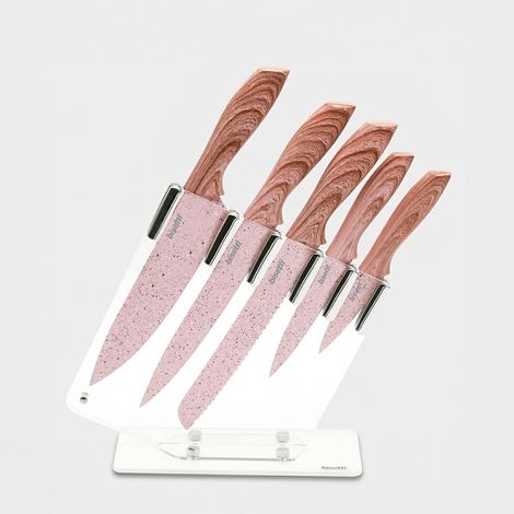 Set mit 5 Edelstahlmessern und transparentem Messerblock Bisetti Stonerose - Natur (1/5)