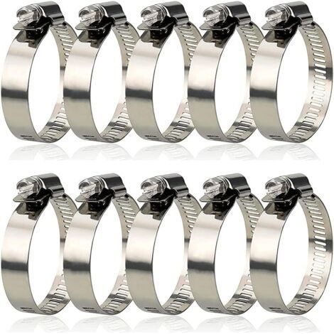 BUNTHAUS 10 Stück verstellbare Schlauchschellen, 27–51 mm, Schlauchschellen aus Edelstahl 304, Metall, für Schläuche, Haushaltsgas, Familienwasserleitungen, Kabel, Wasserhähne usw. (1/5)