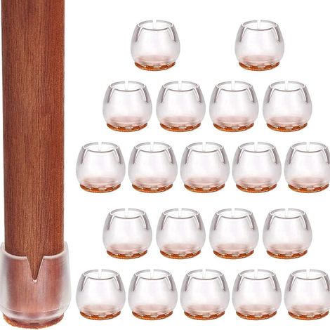 20 protège-pieds de chaise ronds, en silicone transparent avec patins en feutre (1/5)