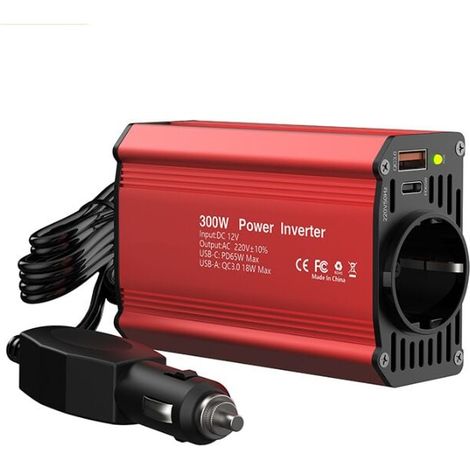 Car Inverter, 12V to 220V Transformer for Phone Tablet PC (Size: Red) MUMU (1/4)