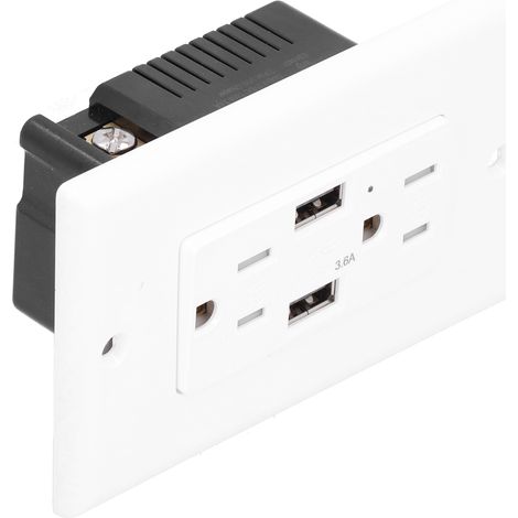 Prise USB GFCI Ultra-Plat avec Protection de Fuite à la Terre 125V AC 15A + 3.6A Double Port (1/5)