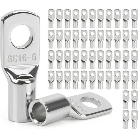 Lot de 50 cosses de câble SC16-6 – Cuivre étamé – Annulaires robustes – Pour batterie et connecteurs – Compatibles gaines thermorétractables (1/5)