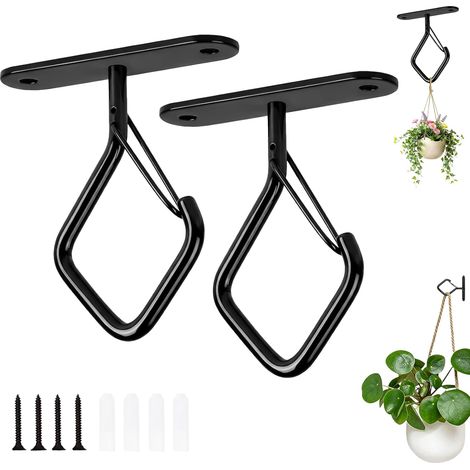 4 Pièces Crochets de Plafond pour Plantes Suspendues, 7.5 cm Crochet Métal avec Boucle de Sécurité, Support Mural Robuste pour Pots de Fleurs, Suspensions, Lumières, Mangeoires à Oiseaux, Décoration
