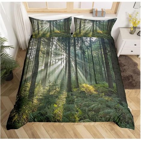 Arbre Print Parure de Lit 200x200cm Feuille Branche Ensembles de Housse de Couette pour Enfants Vert Naturel Paysage - RAO (1/3)