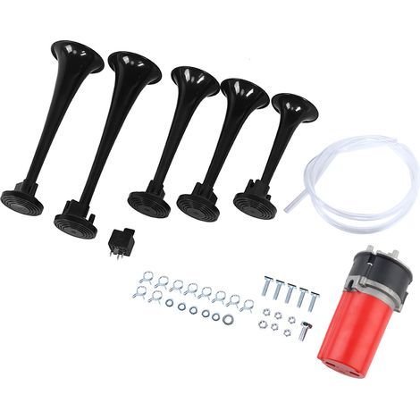 Compresseur universel à 5 klaxons d'air 12V, Kit de trompette musicale forte pour voiture, camion, bateau (noir) (1/5)