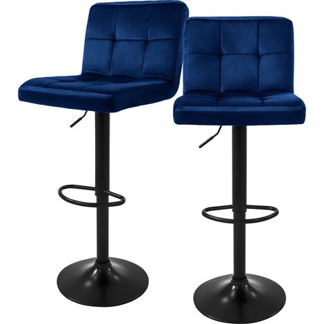 Ml-Design – Lot de 2 tabourets de bar en velours bleu – Réglable 63-83 cm – Dossier et repose-pieds ergonomiques – Pivotant 360° – Design moderne (1/5)