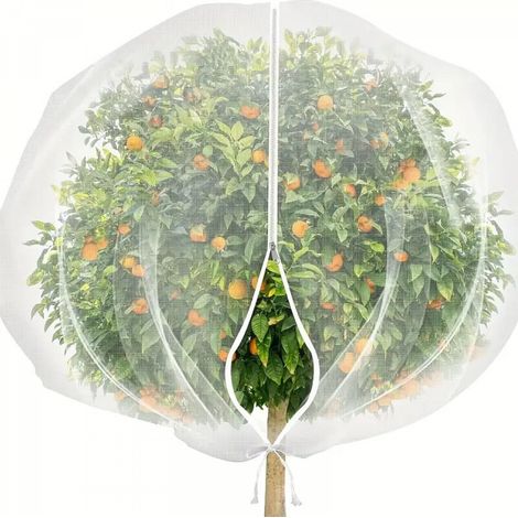 Moustiquaire blanche, 1 x 1,2 mètre, fermeture éclair et cordon de serrage, idéale pour protéger les plantes contre les insectes et les oiseaux. (1/5)