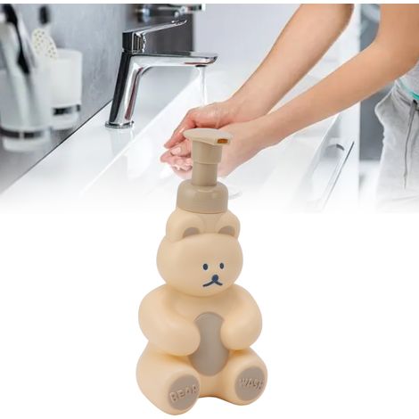 Niedliche, bärenförmige Pumpflasche mit großem Fassungsvermögen, Spender für Gesichtsreinigung, Duschgel und Handseife groß, milchig-weiß. (1/5)