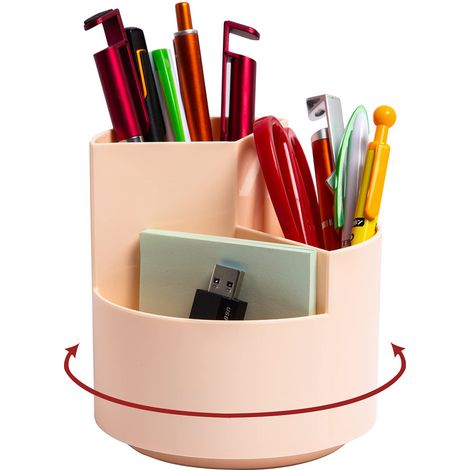 Pot à crayons de bureau, 3 emplacements rotatifs à 360°, organiseur de bureau pour crayons et stylos, fournitures de bureau, joli pot à crayons pour le bureau, l'école, les fournitures artistiques et (1/5)