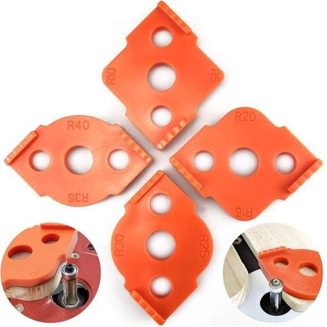 4-teiliges Radius-Frässchablonen-Schärfwinkelmessgerät für Holzbearbeitungswerkzeuge, abgerundete Ecken R5 R10 R15 R20 R25 R30 R35 R40 (Orange) (1/4)