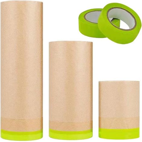 Papier de masquage pour peinture (3 rouleaux × 15 m),papier peintre à ruban, tailles assorties, protection sol/mur,pour voiture/carrosserie automobile (1/5)