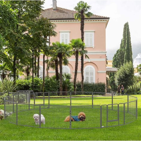 Parc pour chiot modulable 60 cm en acier gris, 16 segments, gain de place – MEUBLIV (1/5)