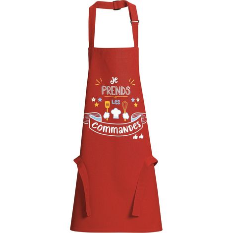 Tablier de cuisine pour enfant rouge avec inscription Je prends les commandes 52 x 63 cm - PANGIVO (1/3)